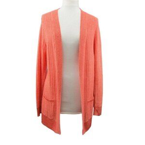 Talbots Peach 100% Linen Open Front Cardigan Sweater Size M Lightweight Pockets